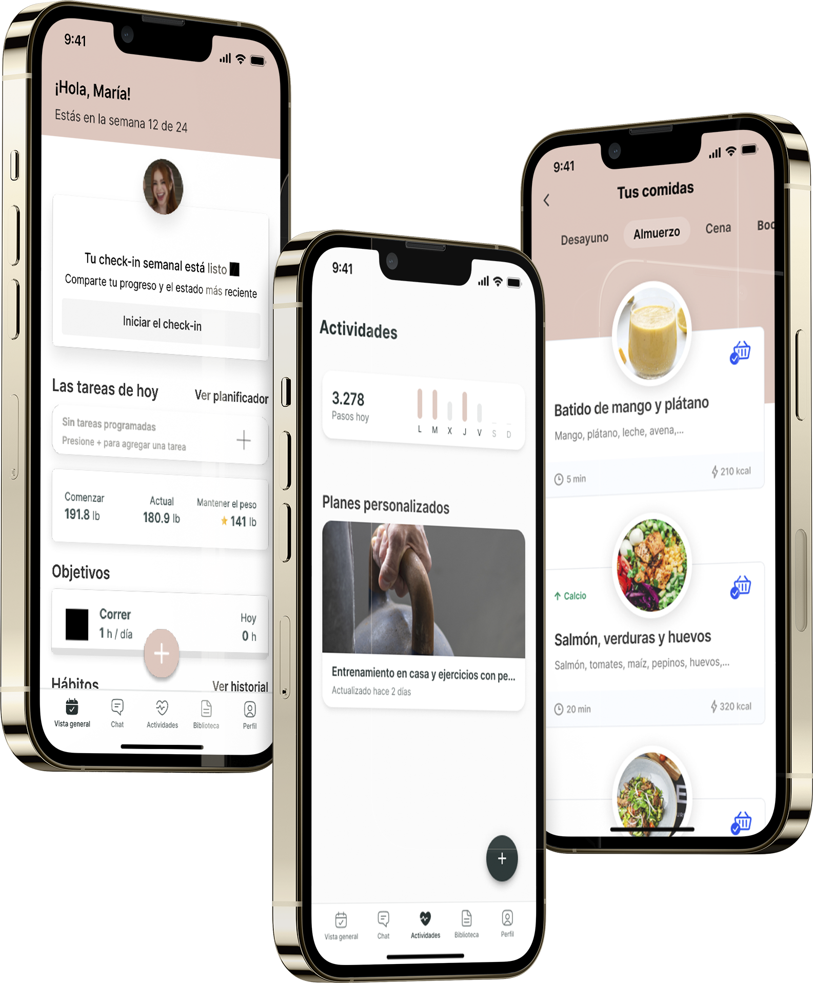 Un mockup de la app de coaching mostrando las funciones.